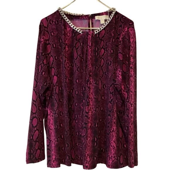 MICHAEL MICHAEL KORS Snake-Print Chain-Neck Top DEEP FUCHSIA Sz 3X - Picture 4 of 12